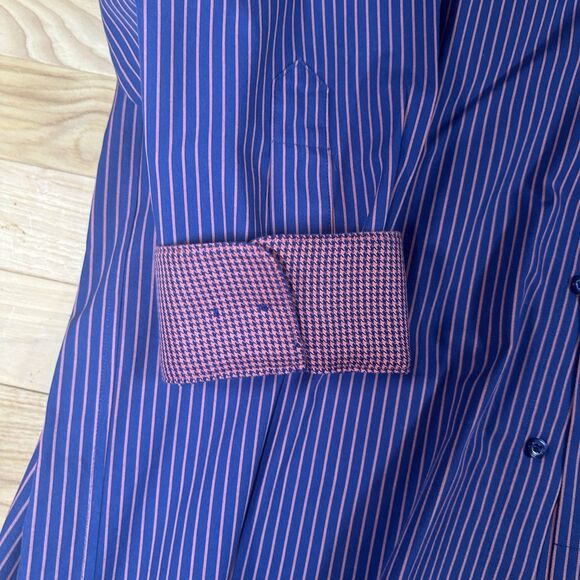 Paul Frederick Non-Iron 2 Ply Cotton Striped Mens Long Sleeve Dress Shirt 19x35 - Picture 4 of 6